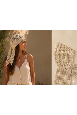 El örgüsü Megahan Kadın El Yapımı File Saç Band,el Örgü Bandana Retro Plaj Saç Aksesuarı