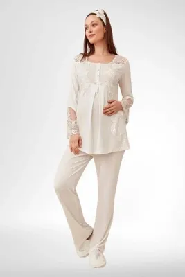 Mecit Pijama By Mecit 5015 Ekru Lohusa Pijama Takımı