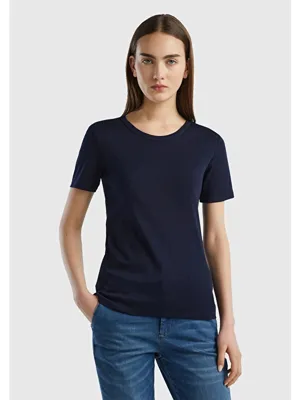 United Colors Of Benetton Kadın Lacivert 100 Pamuk Basic Kısa Kollu Bisiklet Yaka T Shirt