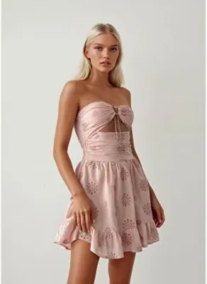 GILLA'S QUEEN Kadın Pembe Crop Kalp Göğüs Bel Dekolteli Tasarım Elbise