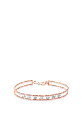 Safir Mücevher Luna Pırlanta Taşlı 14 Ayar Rose Gold Kadın Esnek Kelepçe Bileklik