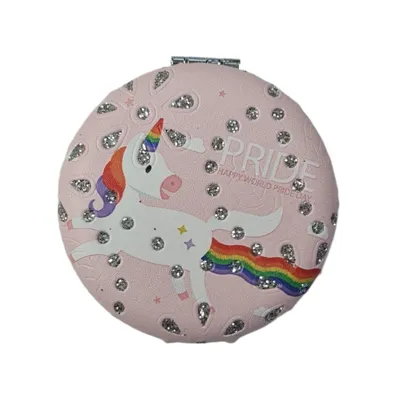 Gigi Panda El Aynası - Unicorn - Tekboynuz Desenli Katlanır Yuvarlak Makyaj Aynası - Cep, Çanta Aynası