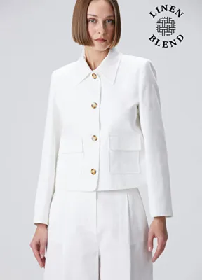 Beymen Collection Beyaz Keten Karışımlı Koton Ceket