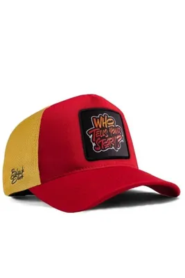 BlackBörk Who Tells Your Story Logolu Kırmızı-Sarı Trucker Şapka