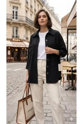 QUBERZ Kadın Bej/Kahve Oversize Shacket Koleksiyonu Oduncu Tarzı Ceket Gömlek