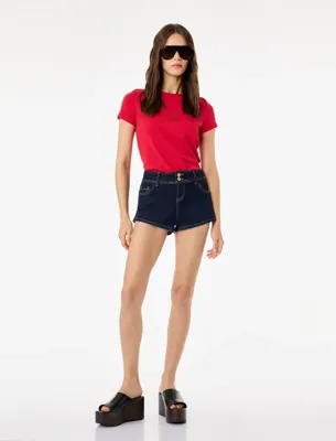 Koton Pamuklu Taş Detaylı Slim Fit Kısa Kollu Bisiklet Yaka Kirazlı Tişört
