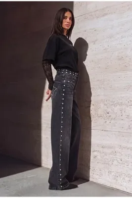it's basic Kadın Füme T-2w6-13 Loose Fit Drop Detaylı Tasarım Denim Jean