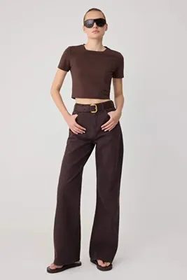 TRENDYOLMİLLA Kahverengi DOKULU KUMAŞ %100 Pamuk Yüksek Bel Wide Leg Jeans TWOSS26JE00163