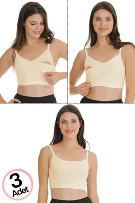 par lingerie pl 3'lü Emzirme Yarım Atlet Pamuklu Ayarlanabilir Kapsız