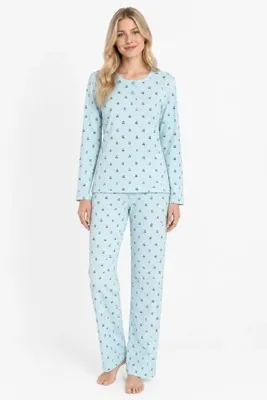 FAMES PİJAMA Kışlık Düğmeli Penye Interlok Şardonlu Örme Kumaş Pijama Takımı Kiraz Desen