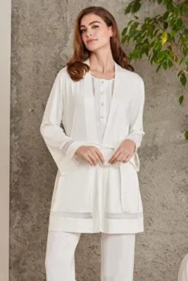 Pierre Cardin Dantelli Penye 3'lü Kadın Lohusa Pijama Takımı  - 2800