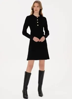 Pierre Cardin Siyah Kadın Bisiklet Yaka Elbise MANOJ