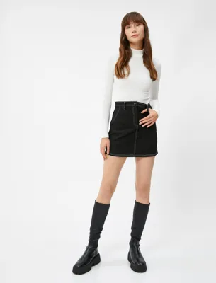 Koton Uzun Kollu Tişört Yarım Balıkçı Yaka Dokulu Slim Fit