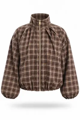 5in1Canpolat Haki Dik Yaka Ekose Bomber Ceket 9784