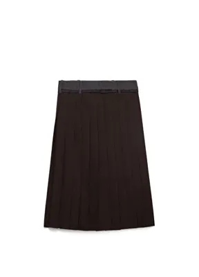 Prada Kahverengi Pileli Rush Dikiş Midi Boy Kadın Etek
