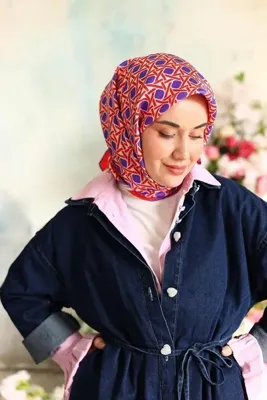 Silk Home Kırmızı Mor Gri Karma Desen Tivil İpek Eşarp IST 11424 - 74
