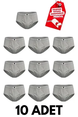 Tutku 10'lu Ekonomik Paket Pamuklu Klasik Rahat Kesim Erkek Slip Külot İç Çamaşırı Seti + Telefon Standı Anahtarlık Hediyeli