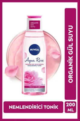 NIVEA Aqua Rose Organik Gül Suyu İçeren Nemlendirici Tonik 200 ml, Nemlendirici, Eşit Cilt Tonu