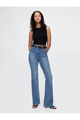 Gap Kadın Mavi High Rise '70s Flare Curvy Jean Pantolon