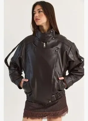 Shade Kadın Viral Oversize Yüksek Yaka Apolet Detaylı Suni Deri Ceket 8058 60286526 - Acı Kahve