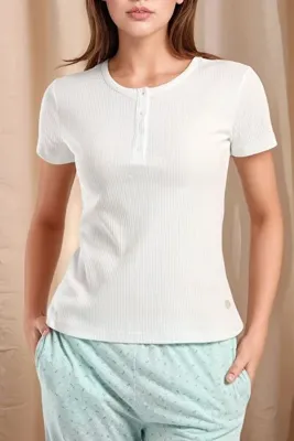 Pierre Cardin Kadın Kısa Kol Yarım Patlı Desenli Viskon Pijama Takımı Q9P0K9C0K