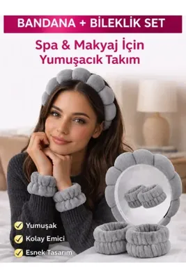 SheMask Bandana Saç Bandanası Taç Saç Bandı Makyaj Tacı Yüz Yıkama Bandı Havlu Bileklik Spa Bandana Taç Toka Kadın Saç Aksesuarları Makyaj Saç Bandı Yumuşak Esnek Günlük Kullanım Seti Kozmetik Toka Seti