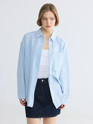 XSIDE Çizgili Oversize Keten Karışımlı Kadın Gömlek