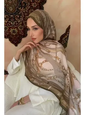 İmaj Butik Haki/Vizon Desenli İpek Şal