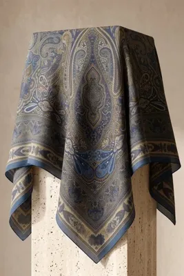 FERHEL Tesettür Etnik Paisley Desen Premium Eşarp 120 x120 - K.Lacivert - Koyu Lacivert