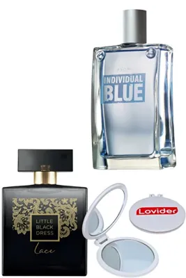 Avon Little Black Dress Lace Kadın Parfüm 50 ml + Individual Blue Erkek Parfüm EDT 100ml + Lovider Ayna