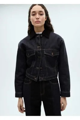 MANGO Woman Kontrast yakalı denim mont