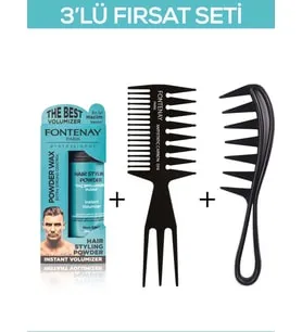 Fontenay Saç Şekillendirici Pudra Toz Wax Ultra Strong Tur. 20gr X2+ Geniş Aralıklı Wax Tarağı 3'lü Set