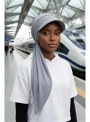 Aisha's Design Çıkarılabilir, Ayarlanabilir Siperlikli Kaymaz Pratik Penye Şal,SPS-2 Gri 2