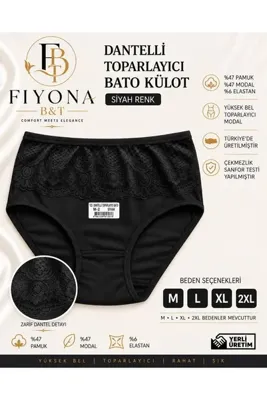 Özten Siyah Pamuklu Yüksek Bel Dantelli Toparlayıcı Bato Külot