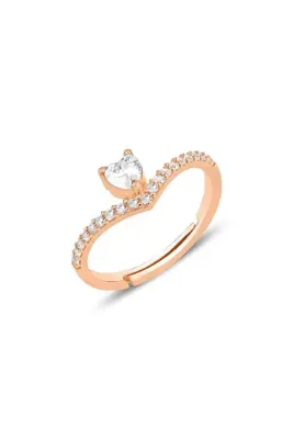 Söğütlü Silver Gümüş Rose Zirkon Taşlı Kalp Modeli Ayarlamalı Yüzük Sgtl12151rose