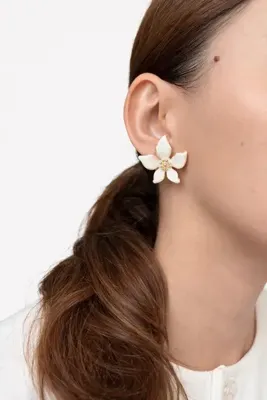 Ressia Işıltılı Yaprak Model Beyaz Mineli Küpe