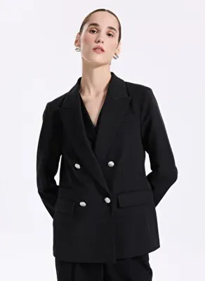 Fabrika Siyah Kadın Kruvaze Blazer  F4WL-CKT0270