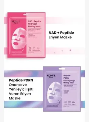 Dermal Seoul Face NAD+ Peptid Hidrojel Nemlendirici Eriyen Maske ve Pirinç Eriyen Glow Maske Set