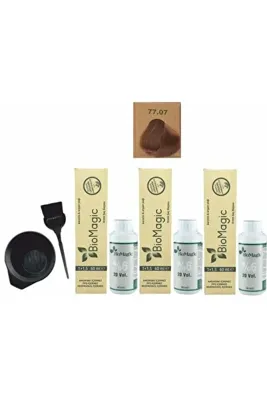 BioMagic Organik Amonyaksız Saç Boyası (Sütlü Kahve-77.07)+Oksidan (3 Adet)