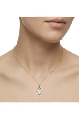 Genel Markalar Kadın 14K Altın Kaplama Fatma Ana Eli Motifli Zirkon Taşlı Kolye