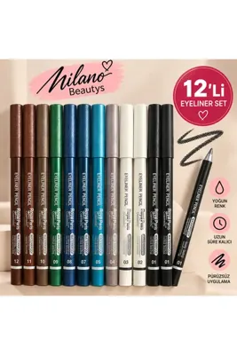 MİLANO BEAUTYS 12'li Renkli Eyeliner ve Göz Kalemi Seti – Waterproof Suya Dayanıklı, Uzun Süre Kalıcı, 12 Farklı Renk