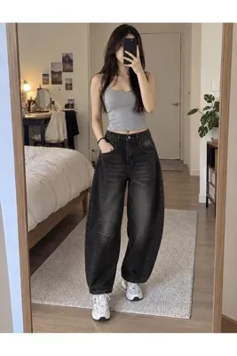 Rosita Jeans Kadın Yüksek Balon Kesim Denim Kot Pantolon - Siyah