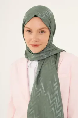 MİRSOY SCARF Zikzak Desen Parlak Jakar Şal - Küf Yeşili