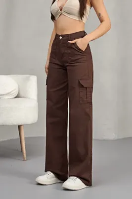 alanora Kadın Kargo Straight fit Yüksek Bel Geniş Paça Pantolon