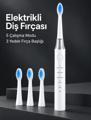 Diğer Ers 5 Çalışma Modlu Beyaz Elektrikli Diş Fırçası 3 Yedek Başlık Hediyeli 66845716