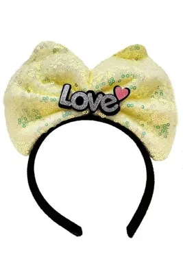 Genel Markalar Led Işıklı 3 Farklı FonNessiWorldiyonda Yanan Gümüş Love Yazılı Sarı Fiyonk Taç 20X17 cm (1 Adet Fiyatıdır)