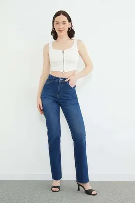 Fulla Moda Yüksek Bel Kesik Paça Jean
