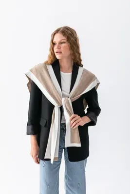 Wega Moda Çift Taraflı Biyeli Patchwork Triko Atkı – Kare Parçalı Unisex Spor Omuz Şalı, Boho Stil Kışlık Atkı