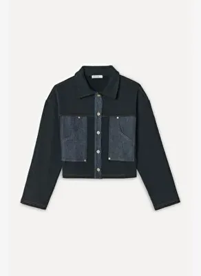 Mudo Kadın İndigo Kontrast Loose Fit Jean Ceket