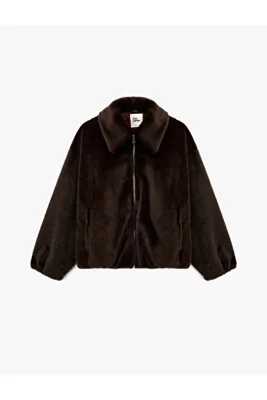 Koton Suni Kürk Bomber Ceket Oversize Fermuarlı Cepli